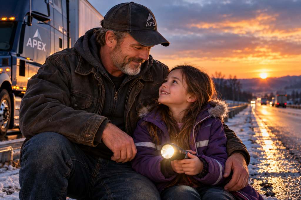 PART 1 – The Storm Was Already Costing Me Time When a Child’s Flashlight Appeared Through the Rain Beside the Highway